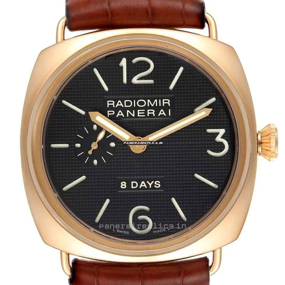 Alternative view of Good Imitation Panerai Radiomir 8 Days Gmt 45mm Rose Gold Case Mens/unisex Manual Winding Watch