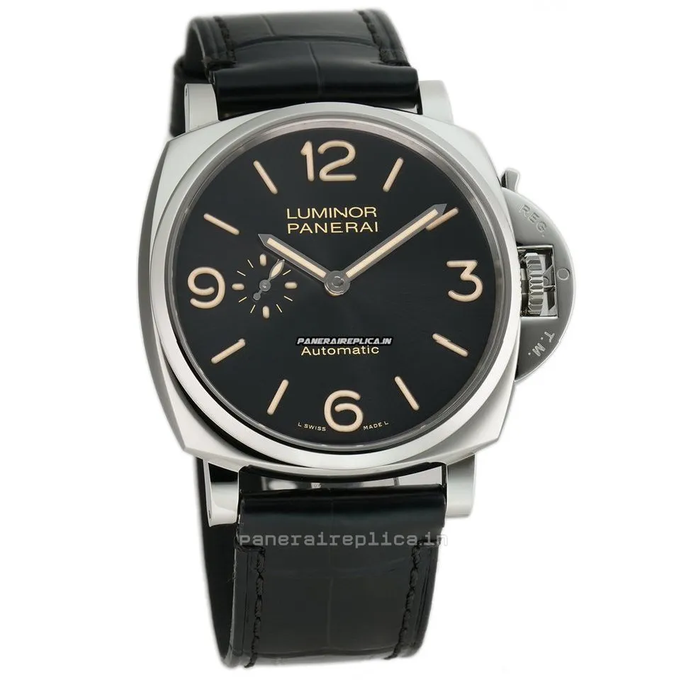Alternative view of Distinctive Replica Panerai Luminor Due 45x53mm Steel Case Automatic Watch