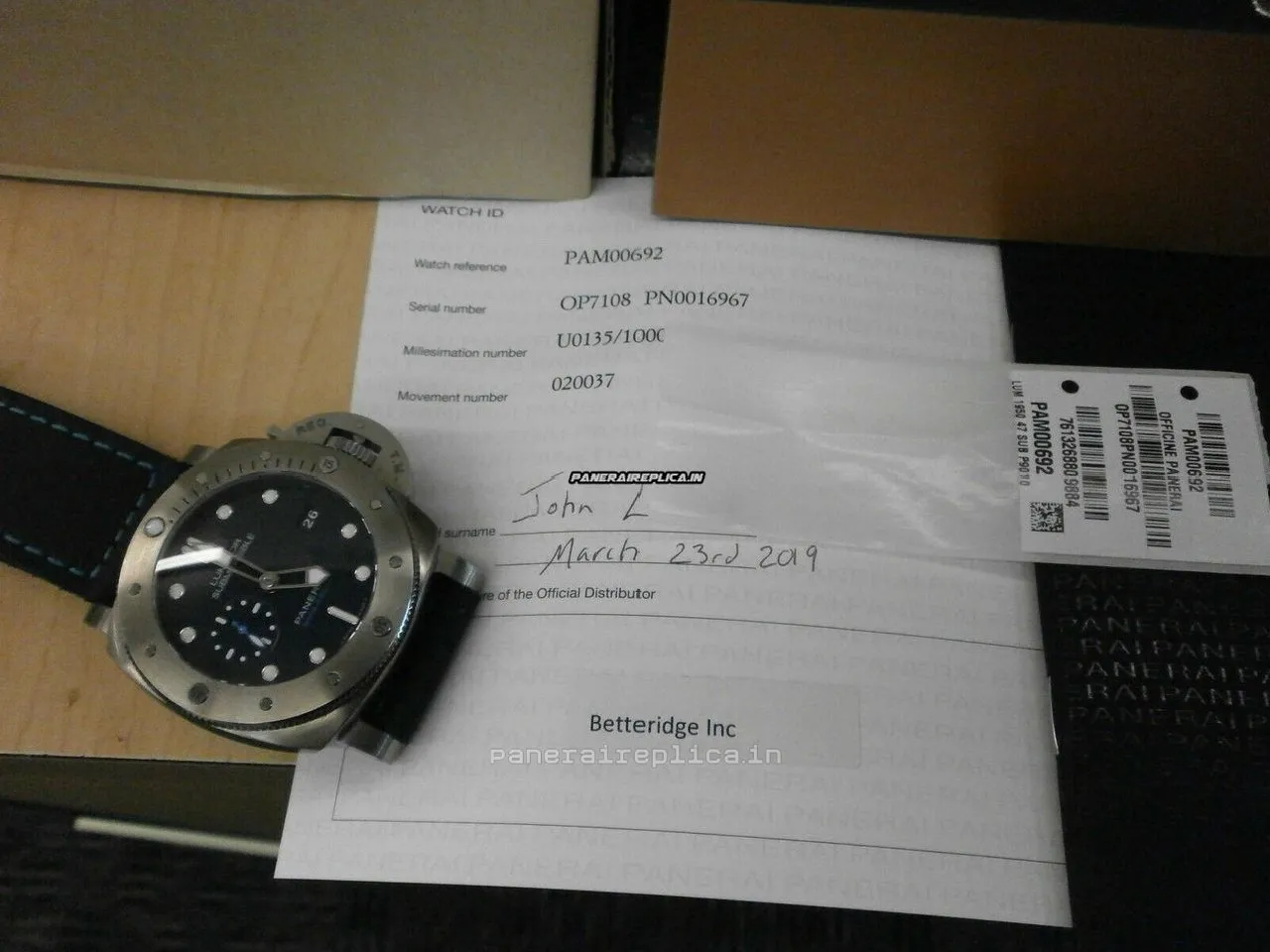 Alternative view of Offering Replicas Panerai Luminor Submersible 47mm Titanium Case Mens/unisex Automatic Watch