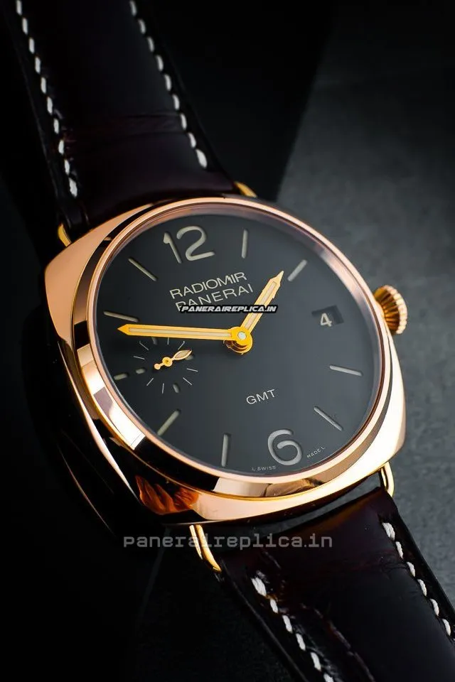 Alternative view of 1:1 Replica Panerai Radiomir 3 Days Gmt 47x50mm Rose Gold Case Mens/unisex Manual Winding Watch